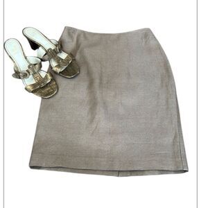Talbots sz 2P tan mini skirt with shimmery gold threads back zip fully lined EUC